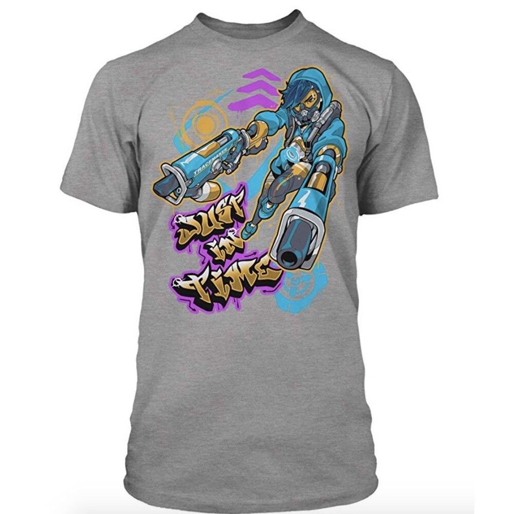 Overwatch Graffiti Tracer T-Shirt Heather Grey Unisex New No Tags Blizzard